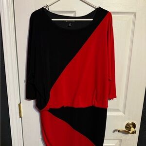 Valerie Bertinelli Asymmetrical Black and Red Dress